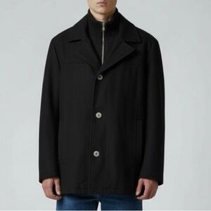 Kenneth Cole New York Like New Mens XXL Black Wool Blend Zip & Button Pea Coat